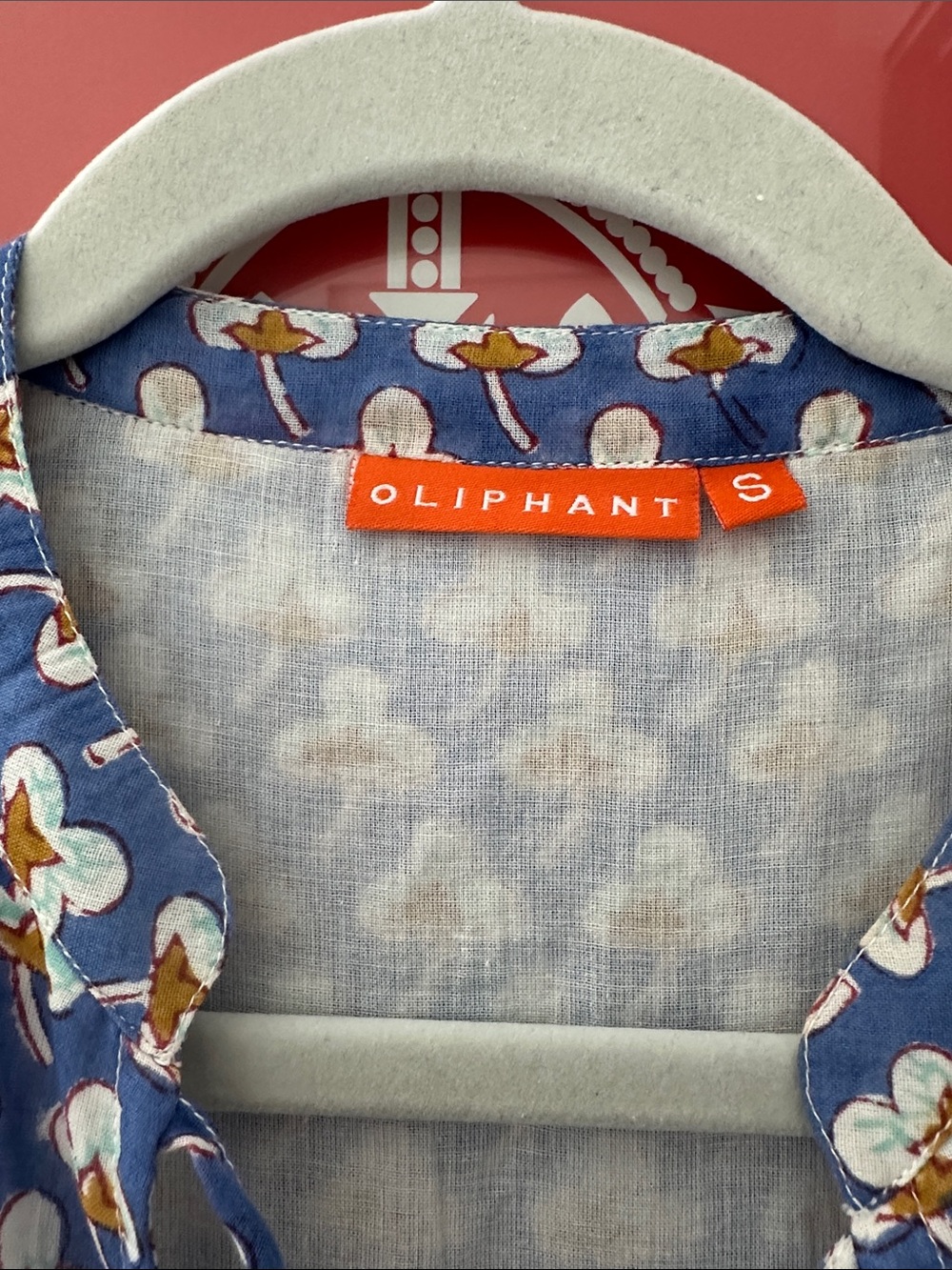 Oliphant Blue Floral Tie-Neck Blouse - size small - Picture 2 of 5
